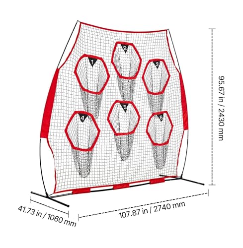 8 x 8 ft Football Trainer Throwing Net, Training Throwing Target Practice Net with 6 Target Pockets, Knotless Net Includes Straps and Portable Carry Case, Improve QB Throwing Accuracy, Red