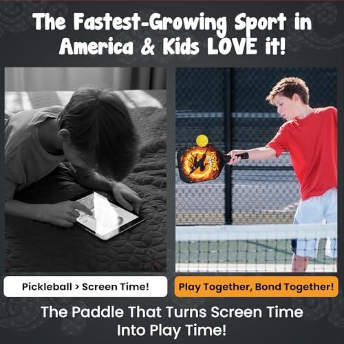 Kids Pickleball Paddle Designed for Ages 3–12 | Lightweight Fiberglass (0.37 lbs) | Small Grip for Easy Control | Fun Beginner Gift for Girls, Toddlers & Youth - color: Ninja