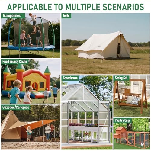 Ground Anchors Screw in – 4 Pack Spiral Tent Stakes heavy duty with Drill Socket & T-Handle, 12 Inch Trampoline Anchor with Hook & Ring Design for Tents, Sheds, Canopies, Swing Sets, Gazebo(4)