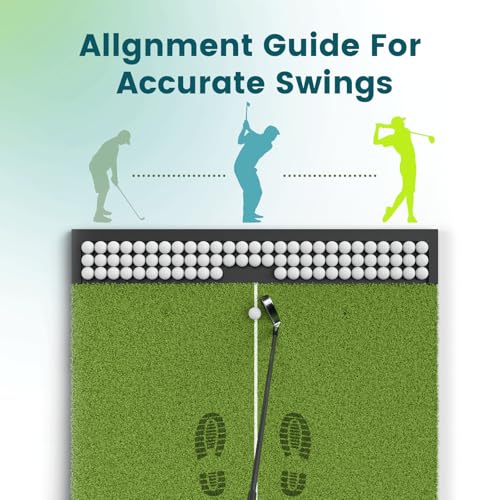 Golf Hitting Mat with Ball Tray, 5x4 / 6x4 ft, 26mm / 31mm Thick, Pro & Elite Turf with Swing Path Line, Premium Golf Practice Mat for Indoor & Outdoor Swing, Chipping, Training - style: 5×4 ft ELITE Turf – 31mm / Line
