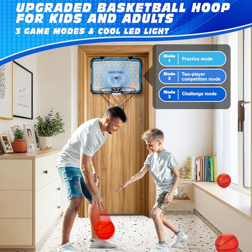 Indoor Basketball Hoop Boys Gifts for Teens Door Room Basketball Hoop Mini Hoop with Scoreboard, 3 Balls and Batteries Basketball Toys for 8 9 10 11 12
