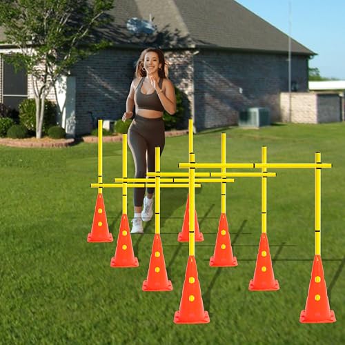 Agility Poles and Hurdles Set Detachable Speed Training Poles Set 8 Training Cones and 12 Agility Poles - color: Orange