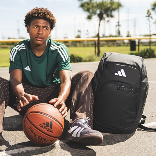 adidas Select Basketball Backpack for Practice, Gym and Travel, 32L - color: White/Black/Gold Metallic