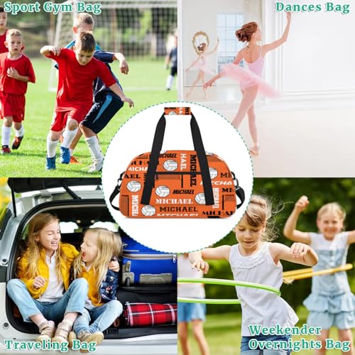 Custom Volleyball Gym Bag Duffel Bag with Your Name, Personalized Sport Bags Customized Travel Weekender Bags for Women Men, Orange
