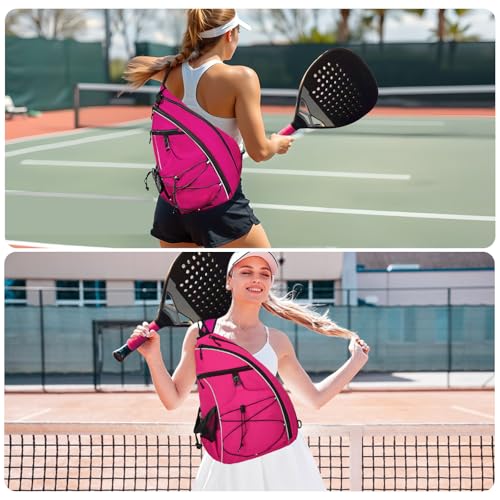WOLT Pickleball Bag,Crossbody Sling Bags for Women Men,Pickleball Backpack with Fence Hook for Tennis, Racketball - color: Pink