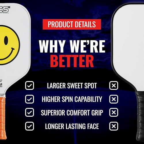 SCS Carbon Fiber Pickleball Paddle – USAPA Approved 2024 – Lightweight, Enhanced Spin, Sure-Grip Handle – Evo-Lite Series for Intermediate Players - color: Happy Paddle