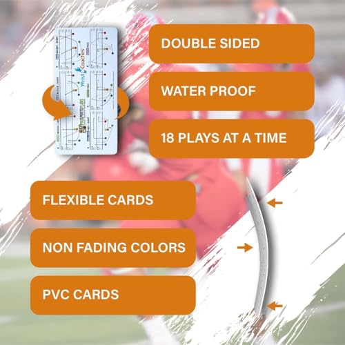 18 Durable PVC Football Play Cards, Reversible 5-on-5 & 6-on-6 Cards for Coaches & Players, Water Resistant and Customizable Play Setup, Compatible with Wristband Playbooks