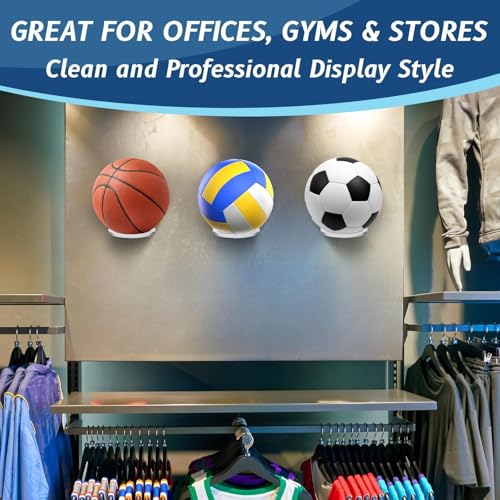 Acrylic Ball Holder Wall Mount Clear Basketball Football Display Rack Heavy-Duty 0.22" Thick Ball Storage Hangers for Soccer Volleyball Rugby Wall Mounted Sport Basketball Organizer