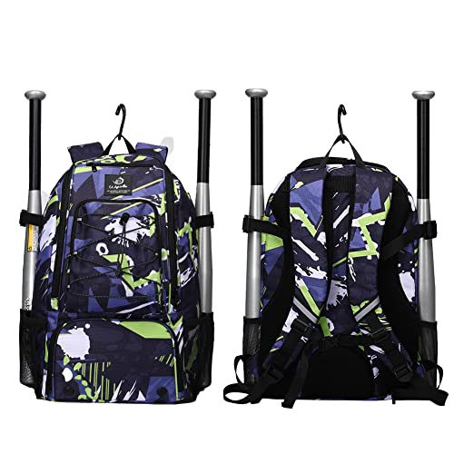 Sports Baseball&Softball Bat Bag For Youth|Adults, Baseball Equipment Backpack Bag with Shoe Compartment,Fence Hook,Holds Bat, Helmet, Glove - color: Dark Blue