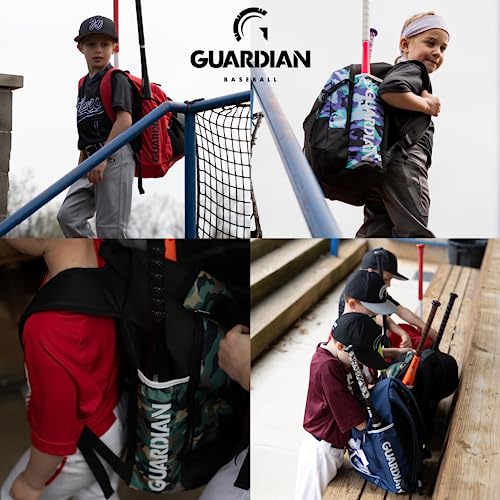 Guardian Baseball Backpack for Youth, Softball Bag for Girls, Durable Bat Bags Baseball Youth Boys and Girls, TBall Bag – Includes Hook to Hang on Fence - color: Black/White