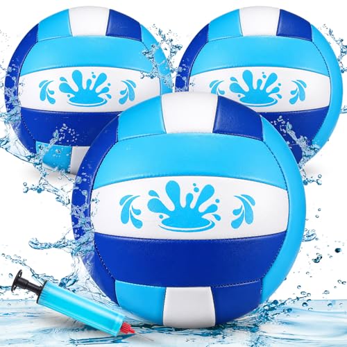 Leitee 3 Pcs 8.5 Inch Waterproof Soft Beach Volleyball Swimming Pool Water Volleyball with Soft Cover and Pump for Teens Adults Outdoor Indoor Pool Beach Play Training Practice(Blue)