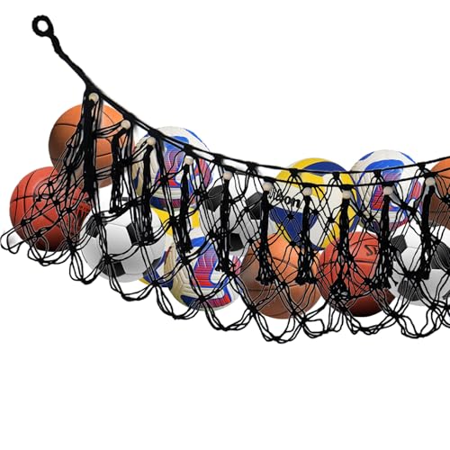 Klmnop Sports Ball Storage Net, Hanging Cotton Rope Garage Organizer Net, Sport Equipment Hammock Storage for Basketball Volleyball Soccer