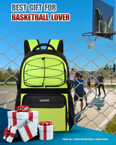 LOINTET Basketball Bag Backpack with Ball Holder Shoes Compartment, Large Basketball Accessories Sports Bag - color: Fluorescence