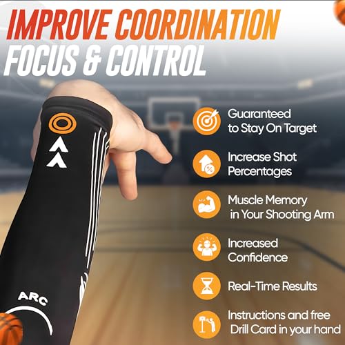 The Ringer Hoops Basketball Sleeve – Basketball Shooting Trainer Arm Sleeve – Shot Trainer with Marked Lines. - size: Youth