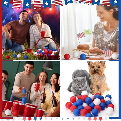 Seenelling 60 Pack Red White and Blue Table Tennis Balls 4th of July Plastic Balls Decoration 40mm Patriotic Independence Day Entertainment Games Decor for Outdoor Activity DIY Fun Arts Pet Toy
