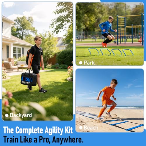 Agility Ladder,Soccer Training Equipment Set,20ft Speed Ladder,4 Agility Hurdles,Football Basketball Training Equipment,Football Accessories for Kids Youth Adults | Footwork, Speed & Agility Training - color: Blue