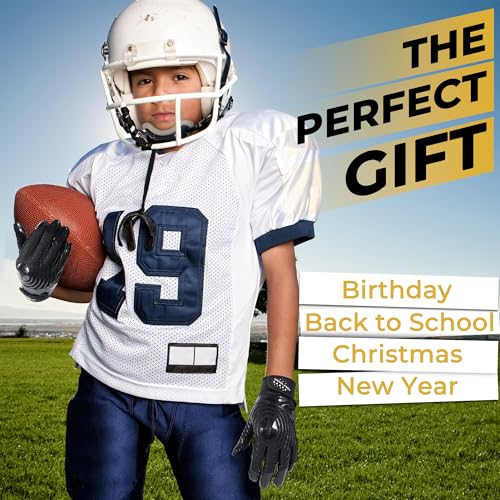 HANDLANDY Youth Football Gloves, Kids Sticky Receiver Gloves,Super Grip Football Glove Best Gift for Boys,Girls - color: Dark Black, size: X-Small-Youth