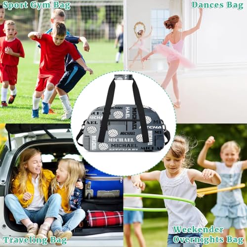Custom Volleyball Gym Bag Duffel Bag for Women Men, Personalized Name Sport Bag Overnight Bags Customized Travel Weekender Bag, Black Grey - color: Black Grey