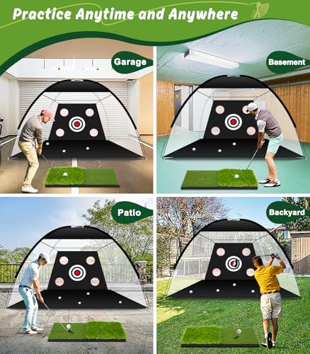 Golf Net: 10x7ft Golf Practice Net for Backyard Chipping Driving with Dual-Turf Golf Hitting Mat, All-in-1 Outdoor Indoor Golf Hitting Net with Multiple Targets, Golf Aid for Men/Golf Lovers