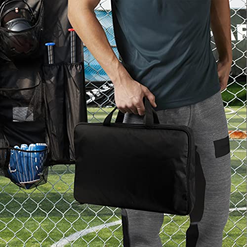 QBA Hanging Helmet Bag for Baseball Softball Team, Helmet Organizer for Dugout Fence Garage, Hold Up to 15 Players Helmets 4 Bats with Name Cards Roster Line Up, Black