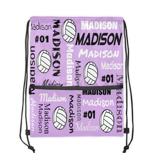Custom Volleyball Style Drawstring Bag, Personalized Sports Ball Backpack Drawstring Sack Cinch Bags for Team Gift Party Favors, Light Purple - color: Light Pink