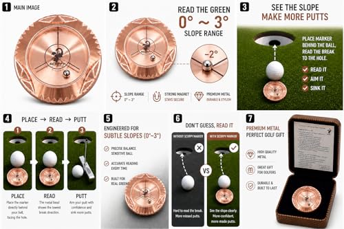 scorpy Golf Level Ball Marker with Metal Bead and Hat Clip, High Precision Putting Green Reading Aid Golf Accessories, Precision Alignment Tool for Perfect Putts
