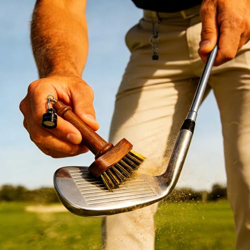 Belongtous Walnut Mini Golf Clubs Scrub Cleaning Brush, Golf Accessories for Men Women Golfers, Retractable Magnetic Detailing Brush with Nylon&Copper Wire Bristle