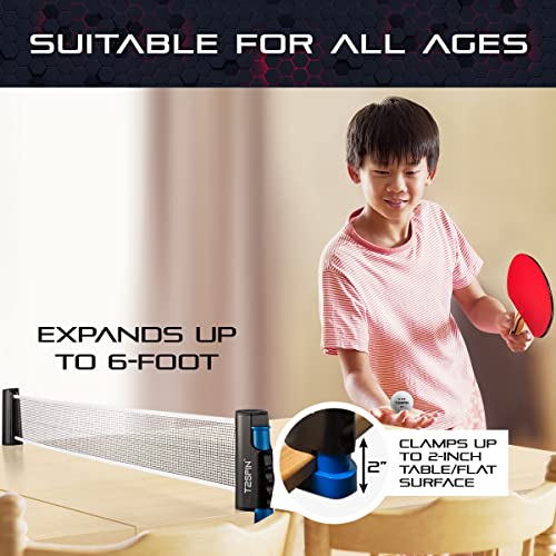 Premium Retractable Ping Pong Net for Any Table - Portable Table Tennis Net -Ping Pong Net with Clamps -Table Tennis Accessories - Comes with Large Storage Bag