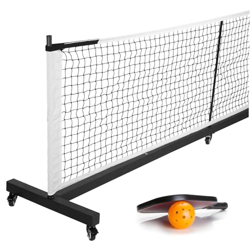 Heavy Duty Regulation Size Pickleball Net with Lockable Wheels Portable Net System with Fast Setup for Outdoor Indoor Use in Backyard Driveway Gym Court