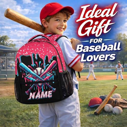 Personalized Baseball Drip Backpack for Boys Kids School Team, Cool Baseball Bookbag for Elementary Kindergarten Travel Camping