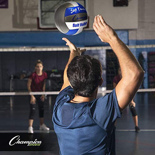 Champion Sports Official Synthetic Leather Volleyball - color: Blue/Gray