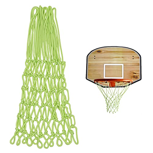 Sanung Fluorescent Basketball Nets Night Glow with 12 Loops 6 Knots All-Weather Anti-Whip Luminous Basketball Net Replacement for Indoor Outdoor Glow in the Dark, Set of 2