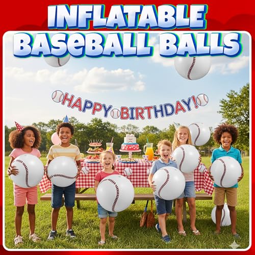 Inflatable Baseball Beach Balls (6 Pack) - 16-Inch Durable Beach Balls for Kids, Summer Pool Toys, Baseball Party Favors, Sports Theme Decorations, & Giveaways - style: 6-Pcs Baseball Beach Balls