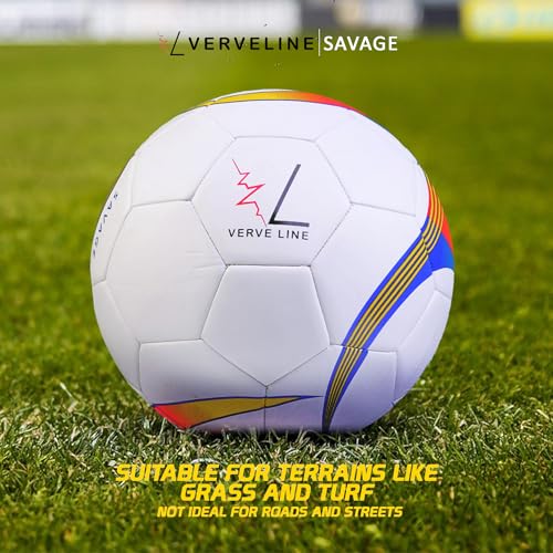 Savage TPU Soccer Ball for Youth & Adults | Size 5 Soccer Balls | Best for Clubs & Academies | Indoor & Outdoor Practice & Training Soccerball, White/Yellow/Red/Blue