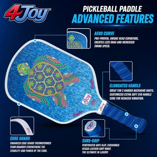 4Joy Pickleball Paddle Premio Series - Thermoformed Premium T700 Carbon Fiber Pickleball Paddless - Professional Pickleball Rackets for Women & Men - 16mm Honeycomb Core - USAP Approved - style: Turtle