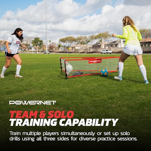 PowerNet Triple Threat Rebounder, Portable 3-Sided Futsal & Soccer Net, 80" L x 21" H Per Side, Training Equipment Rebound Net for Improving Soccer Ball Passing