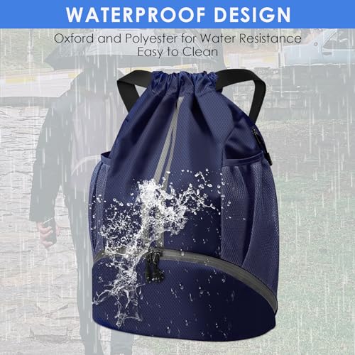 BROTOU Soccer Bags, Football Backpack, Volleyball Bag, Drawstring Backpack with Ball and Shoe Compartment, Football bags for Equipment Swim Gym Bag - color: Dark Blue