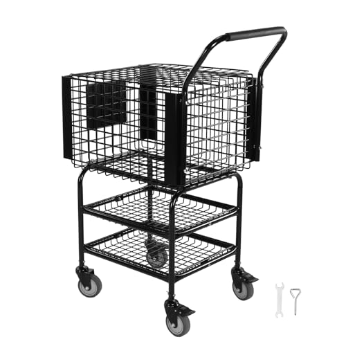 Tennis Ball Basket Cart Large Capacity Portable Steel Ball Trolley Holds 350 Balls for Teaching & Court Use