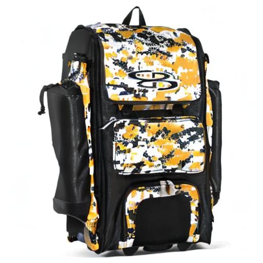 Boombah Rolling Catchers Superpack Baseball/Softball Gear Bag Digital Camo - 23-1/2" x 13-1/2" x 9-1/2" - Multiple Colors - Telescopic Handle and Holds 4 Bats - Wheeled Version - color: Black/Gold