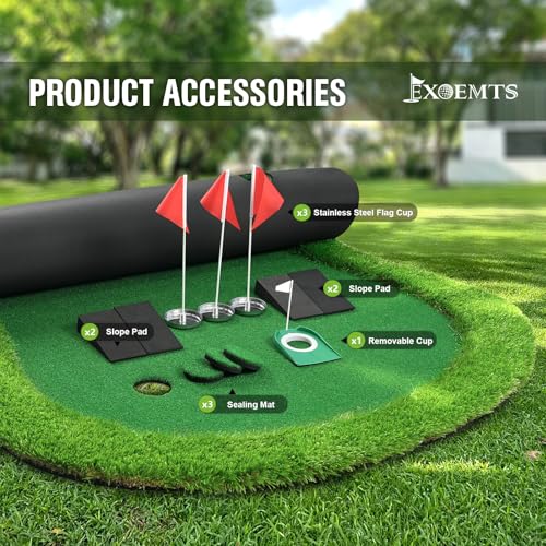 Thickened Realistic Golf Putting Green, 5 x 10ft Professional Golf Practice Training Mat for Indoor Outdoor, 3 Holes, Long Challenging Game Green Mat for Children with Training Aid Put Cup
