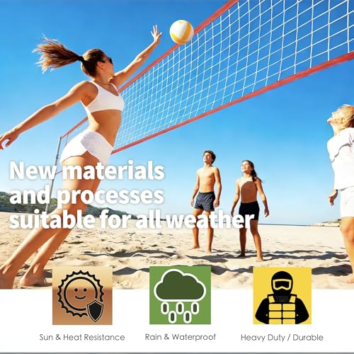 Professional Volleyball Net Outdoor Heavy Duty with Aircraft Steel Cable, VolleyballNet for Backyard, 32x3FT Portable Volleyball Nets for Pool Schoolyard Beach, Badminton/Pro VolleyballNets Set