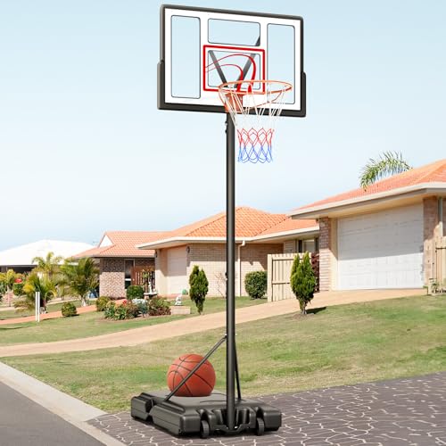 TONBUX Adjustable Basketball Hoop Outdoor 10FT, Basketball Portable Hoops & Goals, 44 Inch Backboard, for Kids, Youth, and Adults in The Backyard, Driveway - style: Red