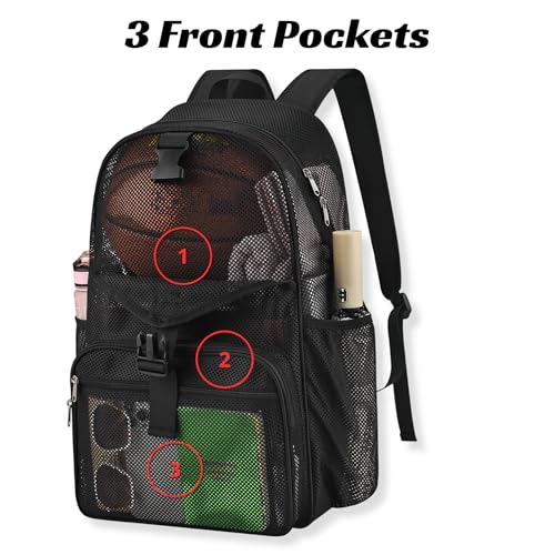 Metaverse Mesh Sports Backpack 20 Inch with Racket Holder for Men Women, Large Travel Gym Beach Backpack with Water Bottle Pockets, Breathable Comfort Shoulder Straps