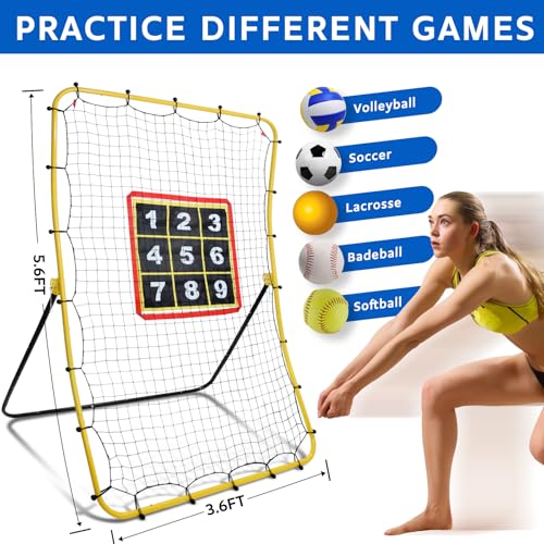 Soccer Rebounder Bounce Back Net,Baseball Rebounder Net, Adjustable Angle All Ages Volleyball Rebounder Training Equipment, Soccer Themed Gifts for Backyard Soccer Practice - size: 5.6FT