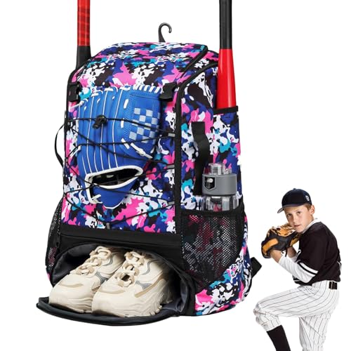 Baseball Backpack Bag | Waterproof Softball Bat Bag With Shoe Compartment, Helmet Holder & Fence Hook | Lightweight Sports Equipment Backpack For Bat, Glove, Ball & Training Gear