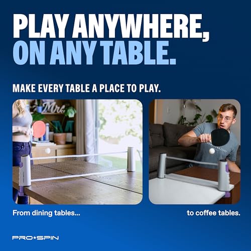 PRO-SPIN Portable Ping Pong Set with Retractable Ping Pong Net for Any Table, All-in-One Table Tennis Set with Ping Pong Paddles, Balls & Case, Table Top Family Game - color: 2-Player Set | Purple/Blue