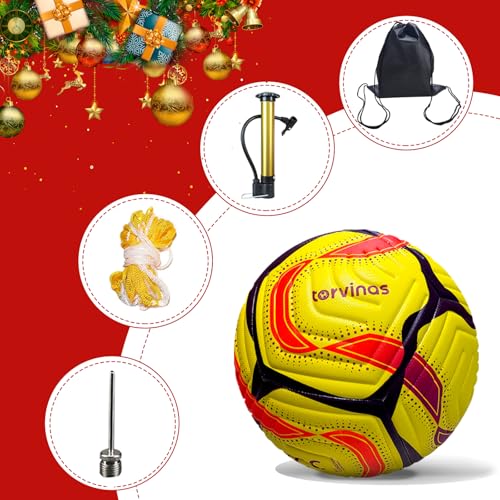 Soccer Ball Size 5,4 – Thermal Bonded Waterproof PU Leather, Professional Training & Match Ball for Youth & Adults, with Pump & Bag, Training Gift Set - color: yellow
