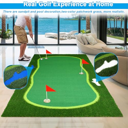 Golf Putting Green, Large Professional Golf Training Mat, Realistic Artificial Grass Turf,Golf Turf Mat with 3 Flags, Golf Game Kids, Putting Practice Green Mat for Indoor Outdoor - size: 5X10ft