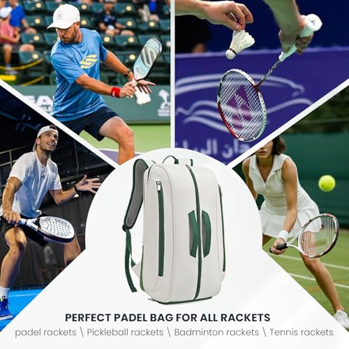 Tennis Racket Bag Pickleball Padel Backpack With Shoe Compartment, Laptop Sleeve,Fence Hook,Ball Sleeve - color: White