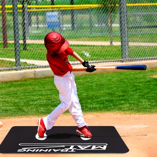 TOBWOLF Baseball Batting Mat, Softball & Baseball Hitting Mat with Home Plate for Batter, Anti-Slip Batting Cage Mat W/Batting Stance Alignment Guide for Swing Pitching Training - color: 25 x 38.6in Baseball Hitting Mat